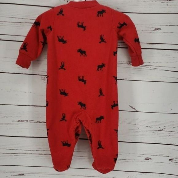 Carter’s Boys Fleece Red Moose Size 3 Months Sleeper Footed - Picture 4 of 5